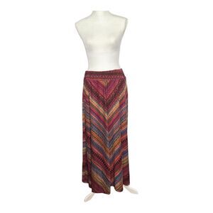 Cato Skirt Womens Medium Knit Multicolor Chevron Maxi Pull On Lined Stretch